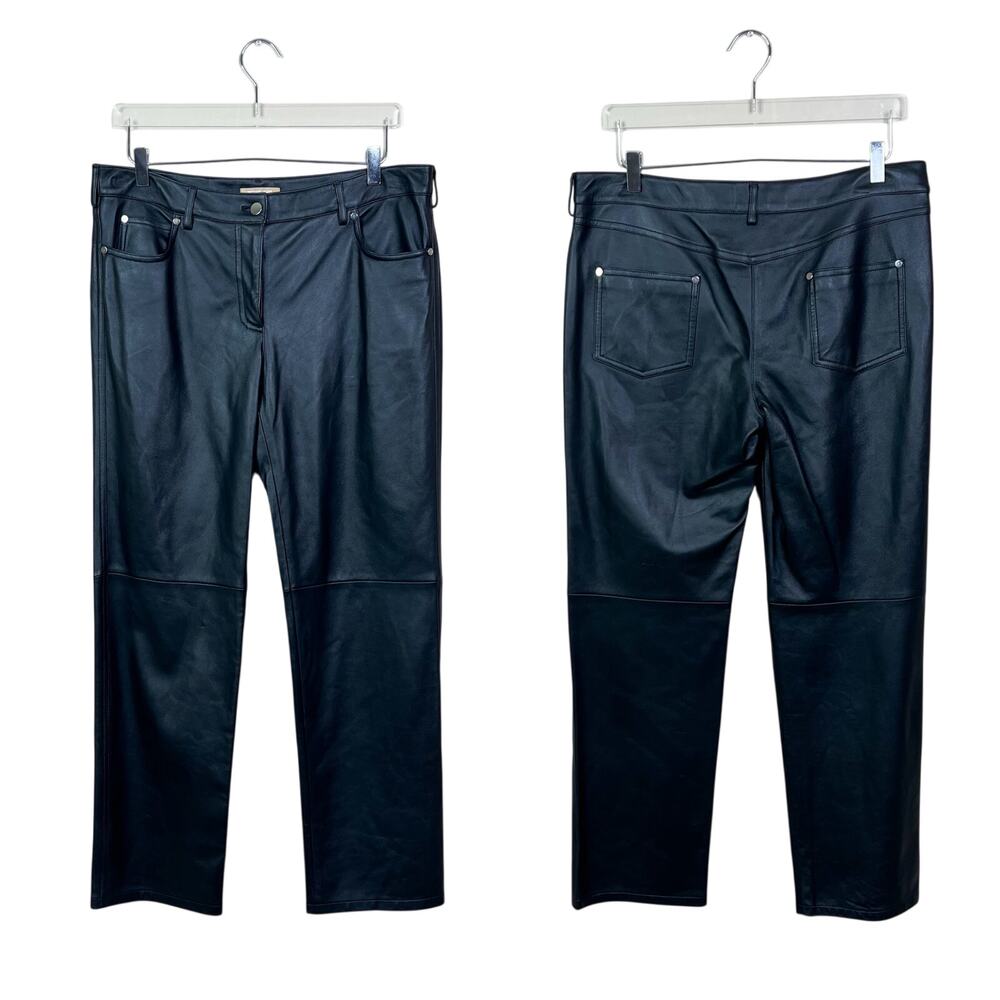 Michael Kors Collection | Lamb Leather Black Straight High Rise Designer Pants